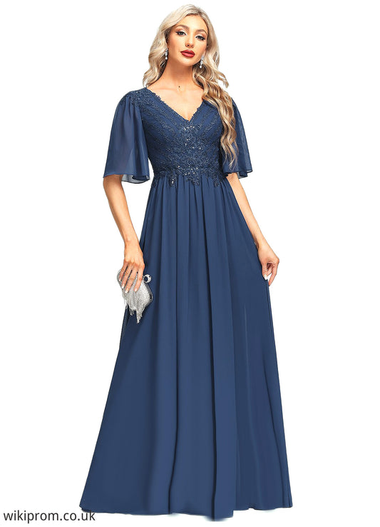 Cheyenne A-line V-Neck Floor-Length Chiffon Lace Mother of the Bride Dress With Sequins SWK126P0021888