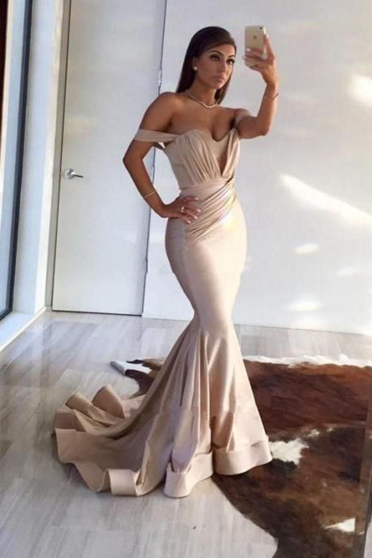 Off The Shoulder Mermaid With Ruffles Evening Dresses Sweep Train