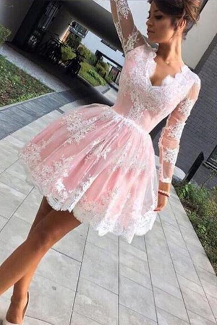 Fantastic Long Sleeves Homecoming Dresses A Line Lace