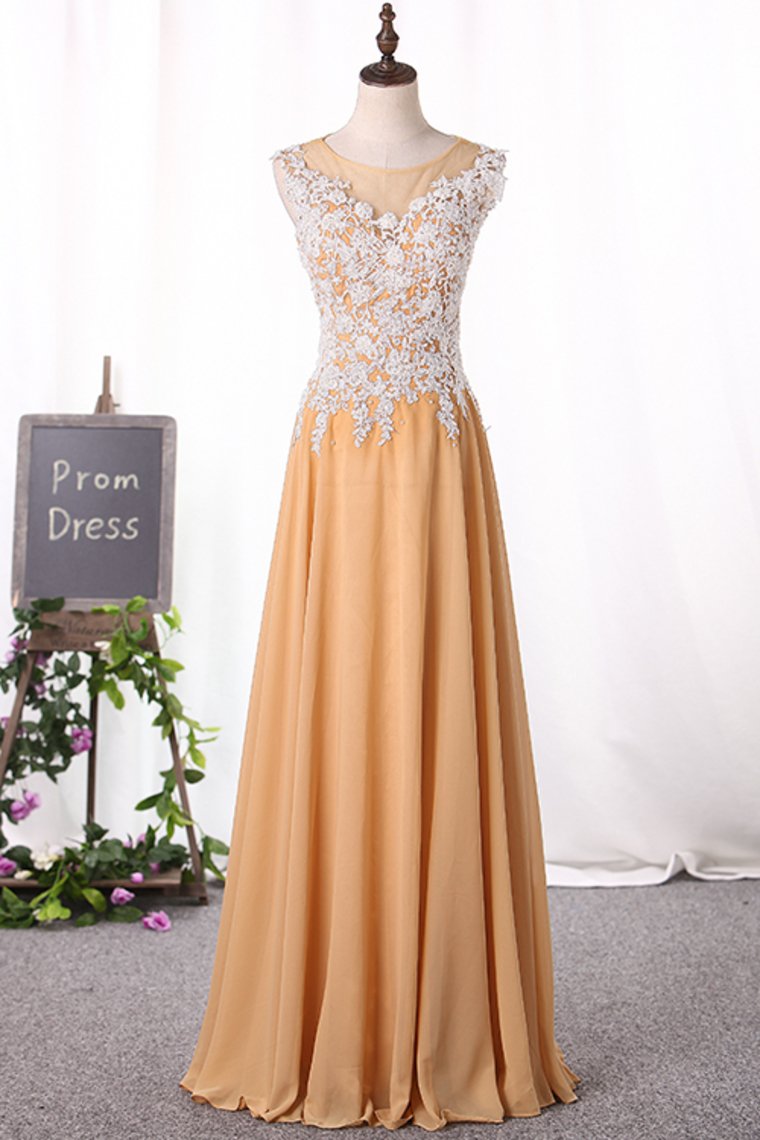 Prom Dresses A Line Scoop With Applique Chiffon Floor Length