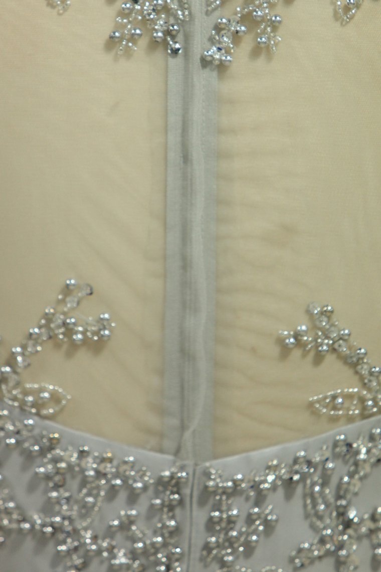 Plus Size Bateau Beaded Bodice A-Line Prom Dresses With Long Chiffon Skirt