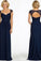 Sexy A-Line Sweetheart Cap Sleeve Lace Open Back Navy Blue Long Bridesmaid Dresses WK80