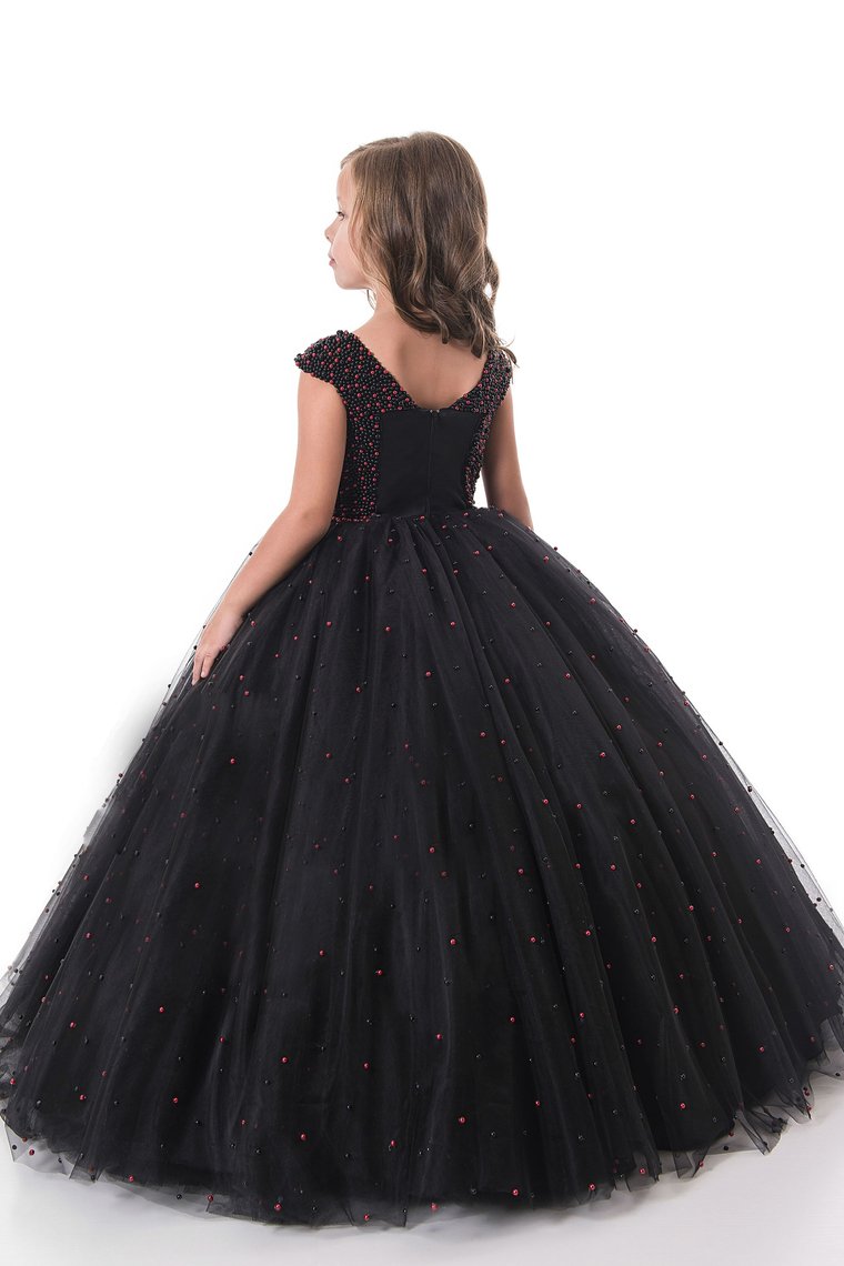 Scoop Tulle With Beading Ball Gown Floor Length Flower Girl Dresses
