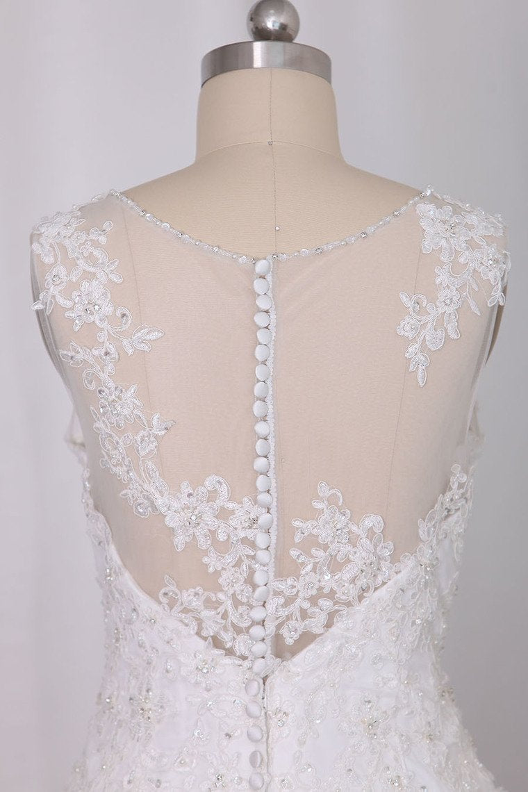 Wedding Dresses Scoop A Line With Beads And Applique
