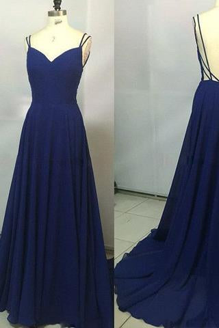 2024 Custom Made Royal Blue Spaghetti Straps Sleeveless Backless Sweetheart Prom Dresses WK770