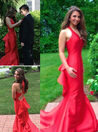 New Fashion Red with Straps Backless Prom Dress Open Backs Evening Formal Gowns WK163