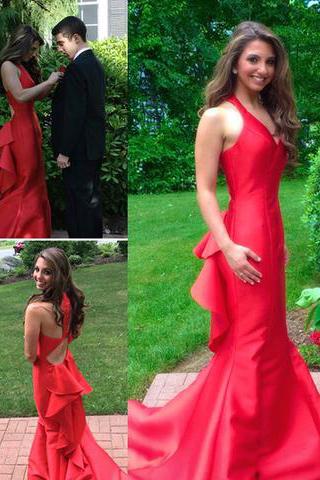 New Fashion Red with Straps Backless Prom Dress Open Backs Evening Formal Gowns WK163