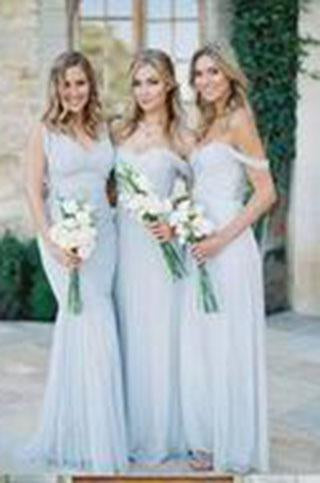 Mismatched Different Styles Chiffon Light Blue A Line Floor-Length Cheap Bridesmaid Dress WK684