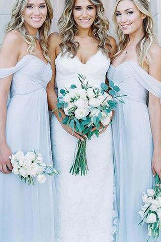 Mismatched Different Styles Chiffon Light Blue A Line Floor-Length Cheap Bridesmaid Dress WK684