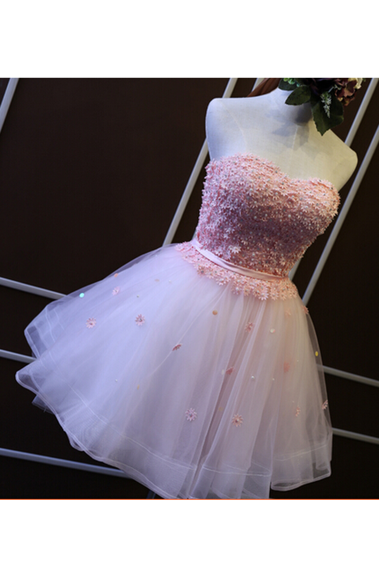 2024 A Line Homecoming Dresses Sweetheart Tulle With Handmade Flowers