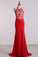 Mermaid Prom Dresses Spaghetti Straps Spandex With Beads And Slit