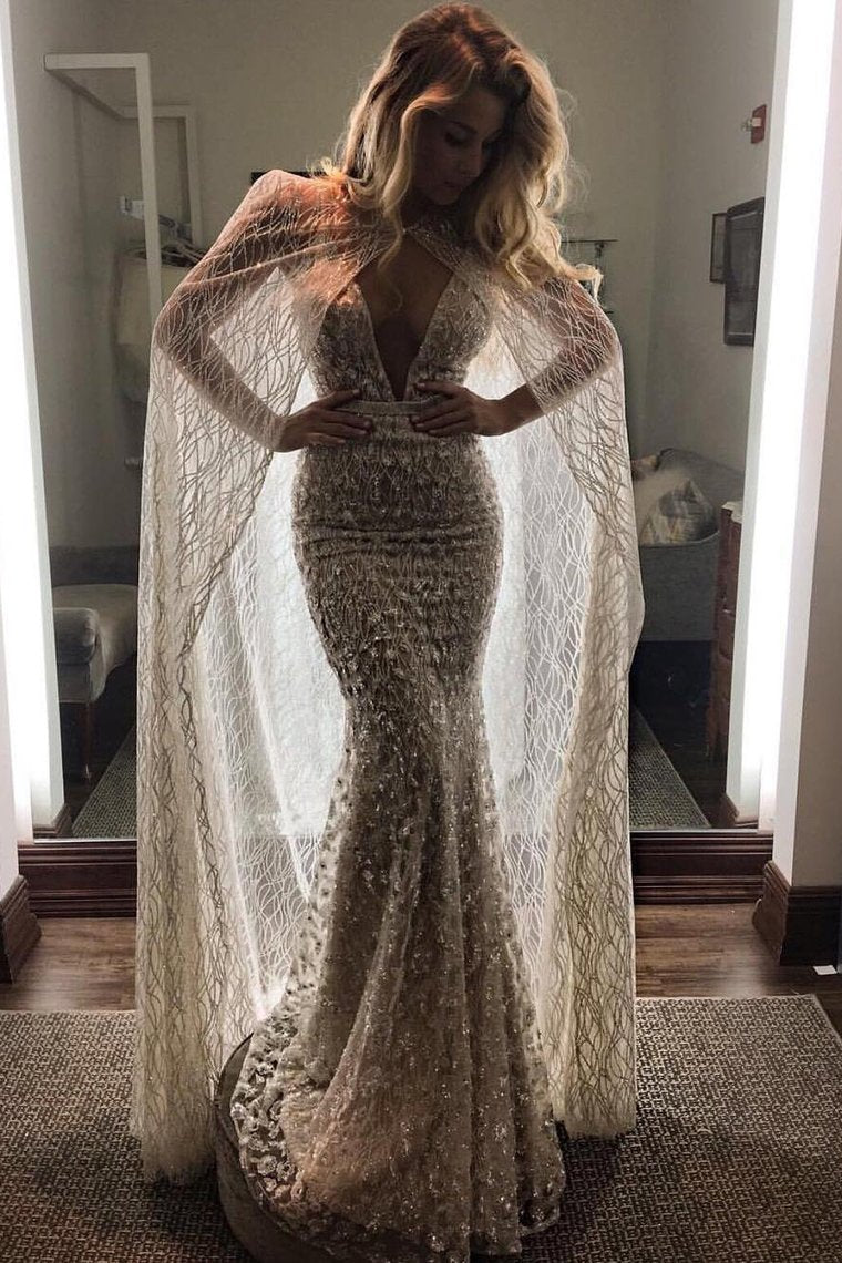 Spaghetti Straps Wedding Dresses Mermaid Lace With Sash And Cape