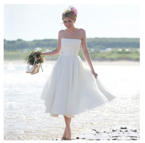 A-Line Ivory Short Sleeveless Pleated Tea-length Strapless Backless Wedding Dresses WK372