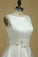 A Line Scoop Beaded Waistline Wedding Dresses Satin With Bow Knot Court Train