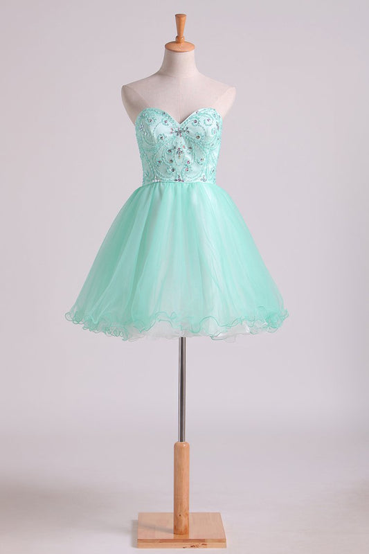 A Line Sweetheart Homecoming Dresses Beaded Bodice Tulle