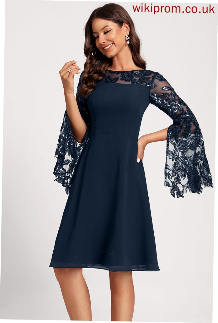 Chiffon Sequins Neck A-Line Lace With Scoop Cocktail Knee-Length Jode Club Dresses Dress
