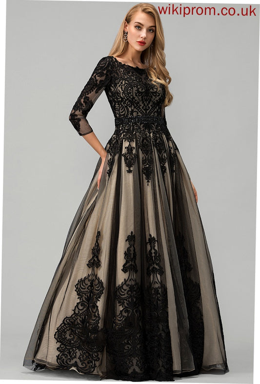 Floor-Length Ball-Gown/Princess Desirae Tulle Scoop With Prom Dresses Beading