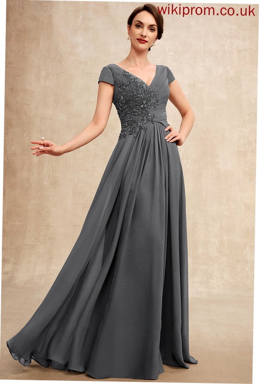 Floor-Length A-Line Ruffle Mother of the Bride Dresses the Mother Beading of Chiffon Sequins V-neck Bride Dress With Alula Lace