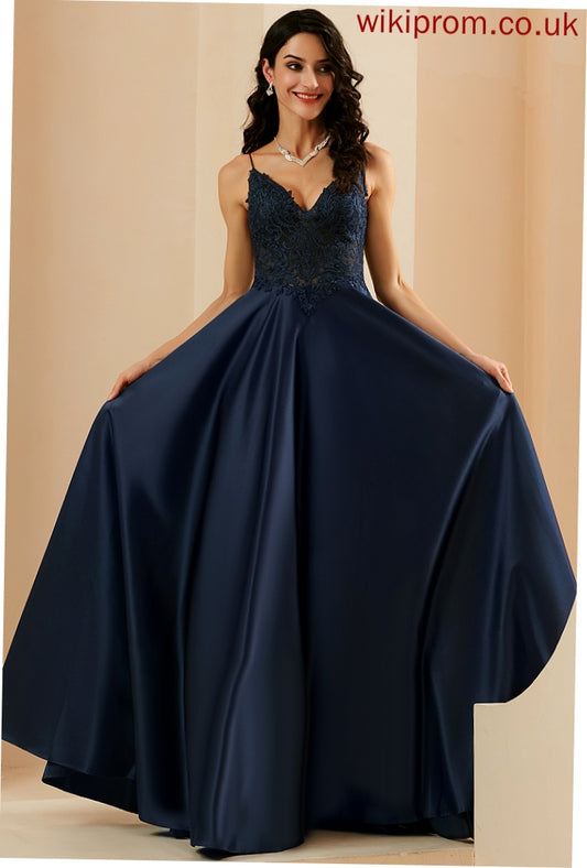 Floor-Length Alisson Lace A-Line Prom Dresses V-neck