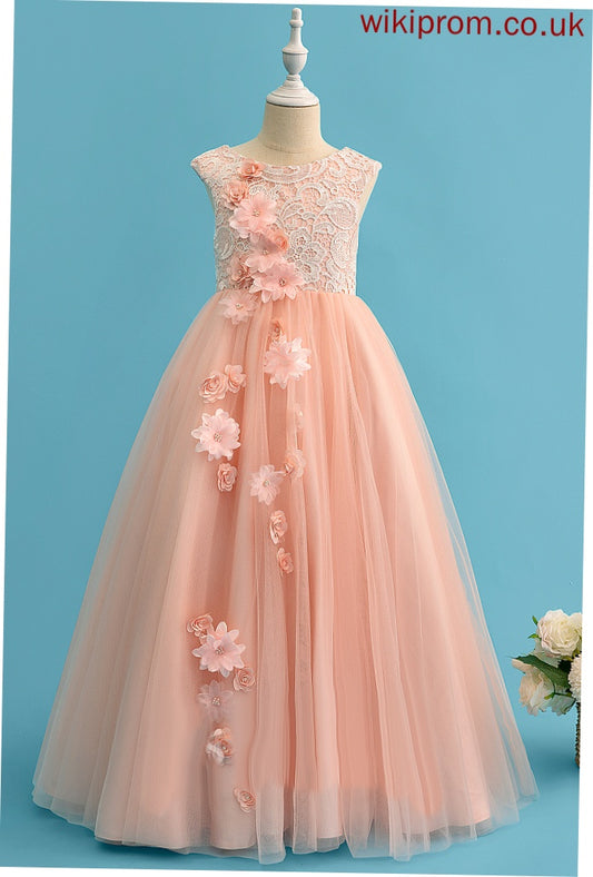 Floor-length Girl Tulle/Lace Sleeveless Flower Gina With - Dress Neck Flower Girl Dresses Scoop Ball-Gown/Princess Beading/Flower(s)