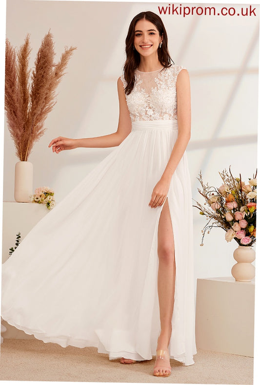 Floor-Length A-Line Meredith With Dress Wedding Split Wedding Dresses Front Beading Illusion