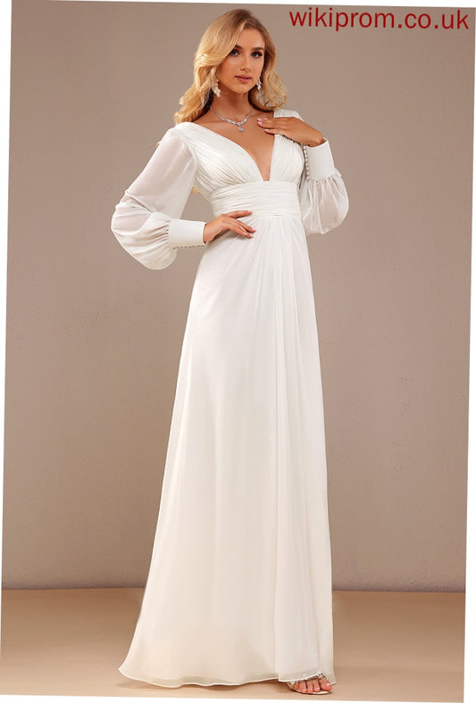 Floor-Length A-Line V-neck Wedding Dresses Carla Chiffon Ruffle Wedding Dress With