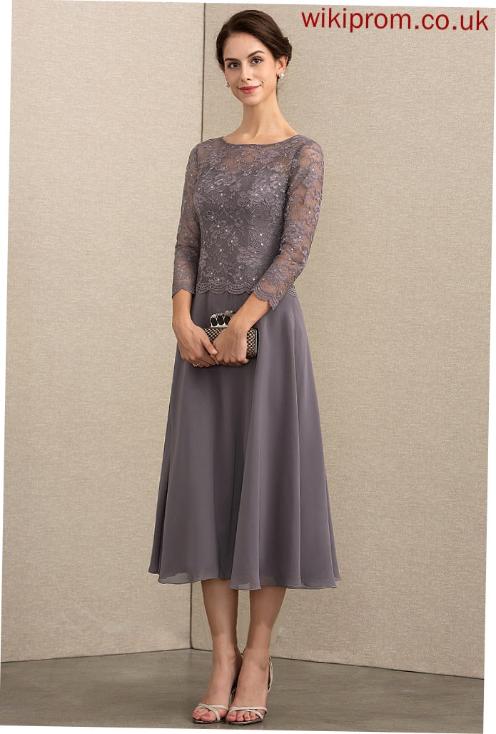 Chiffon the Sequins of Lace Bride With A-Line Mother Elle Scoop Dress Tea-Length Mother of the Bride Dresses Neck