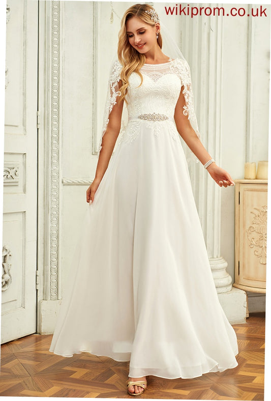 Floor-Length Neck Wedding Dresses Akira Sequins Wedding Chiffon Lace A-Line Dress With Scoop