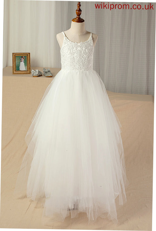 Floor-Length Lace Neck Lace Scoop With Junior Bridesmaid Dresses Elisa A-Line Tulle