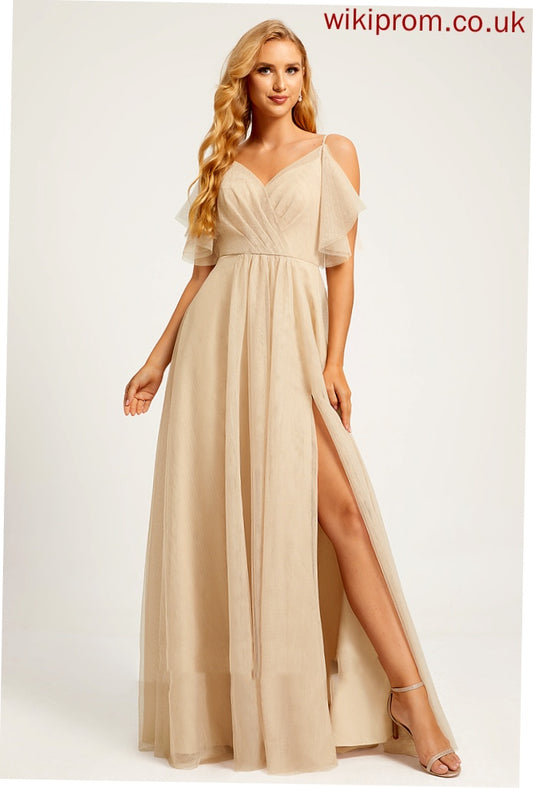 Floor-Length Length Embellishment SplitFront Silhouette A-Line Fabric Neckline V-neck Laney Bridesmaid Dresses