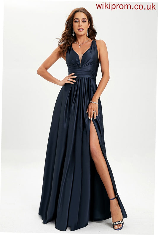 Floor-Length April A-Line With Prom Dresses V-neck Pleated