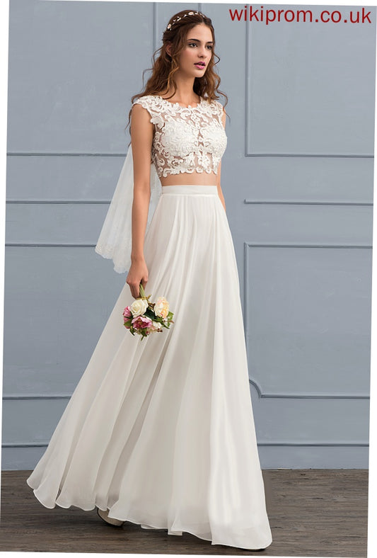 Floor-Length Neck Dress Lace Wedding Sequins Geraldine Chiffon Beading Scoop Wedding Dresses With A-Line