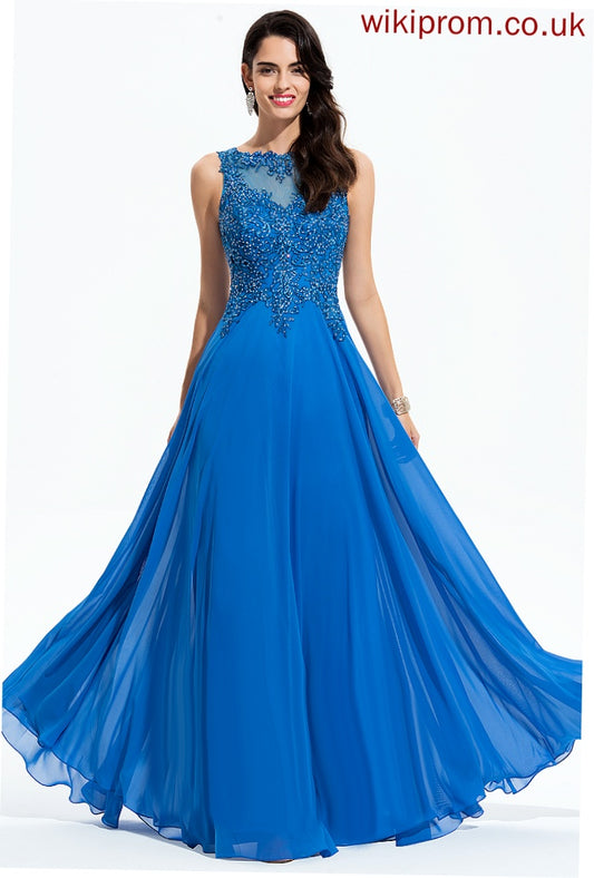 Floor-Length A-Line With Jaylynn Prom Dresses Chiffon Scoop Sequins Beading