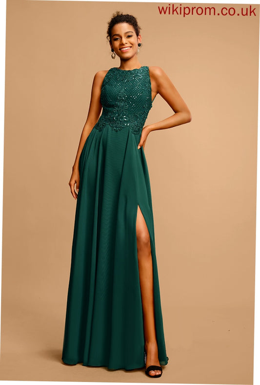 Floor-Length A-Line Scoop Sequins Prom Dresses With Lace Aspen Chiffon