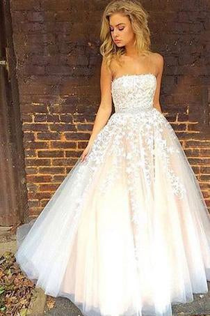 Gorgeous Strapless Sleeveless White Tulle Ball Gown Long Prom Dress Wedding Dresses WK766