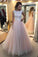 Cute pink tulle white lace round neck pricess dress prom dress for graduation
