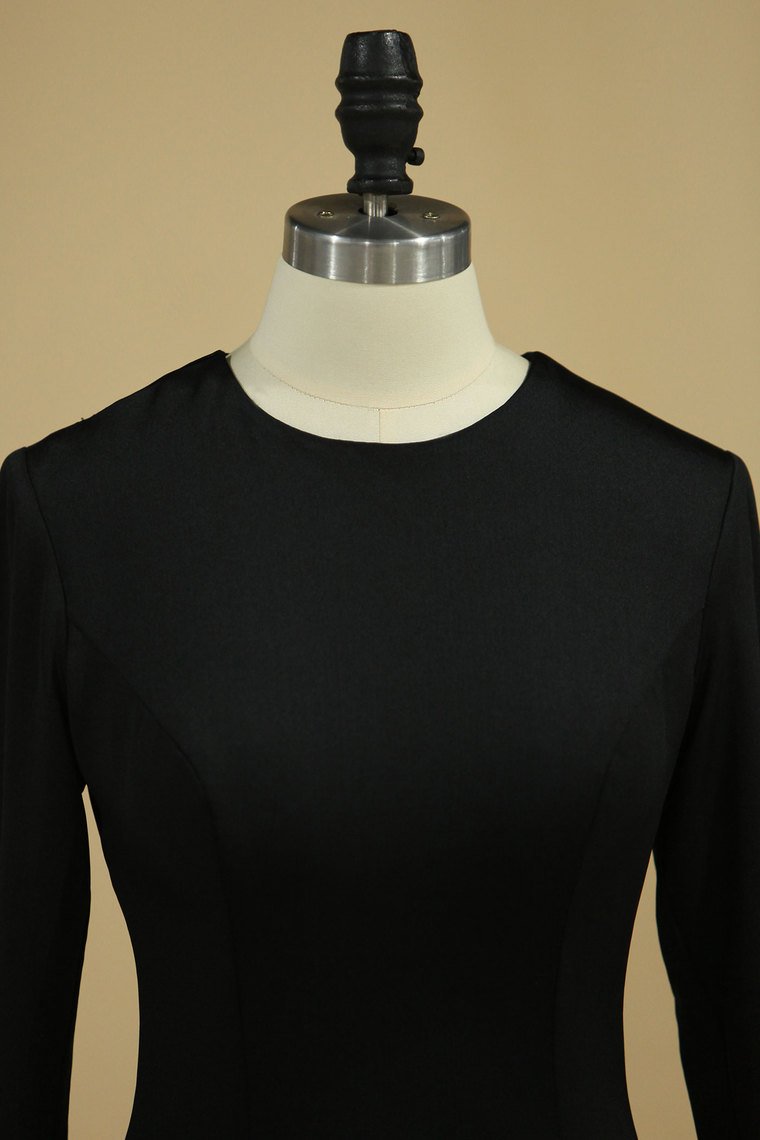 Long Sleeve Evening Dresses Sheath Backless Black