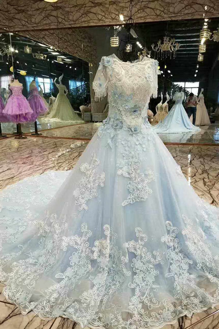 2024 Floral Wedding Dresses Lace Up Back Handmade Flowers Luxury