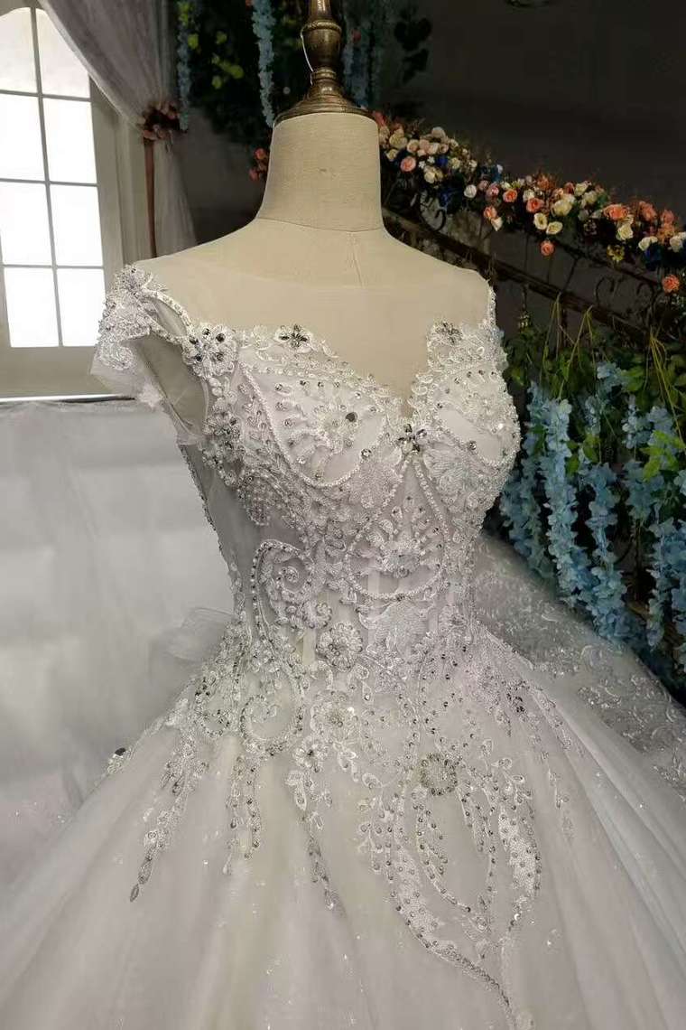 2024 Marvelous Wedding Dresses Lace Up With Appliques And Bow Knot Scoop Neck
