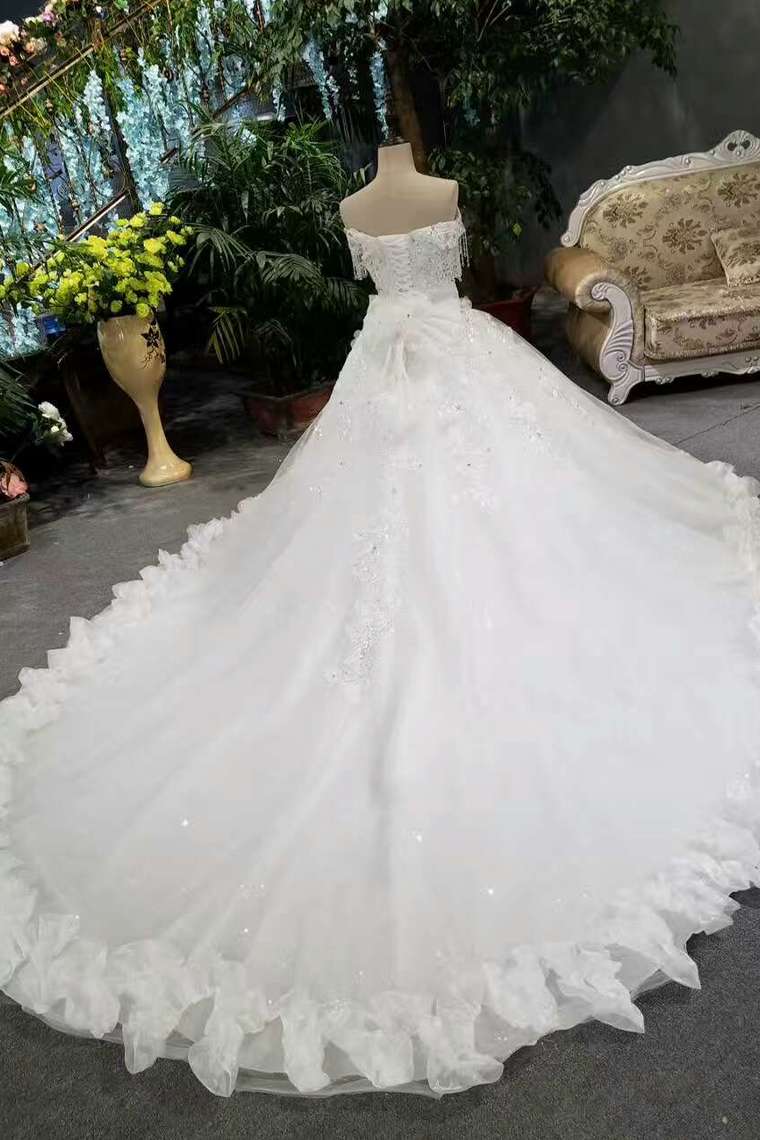 2024 Fantastic Bling Bling Wedding Dresses Off The Shoulder With Appliques And Sequins Lace Up Tulle