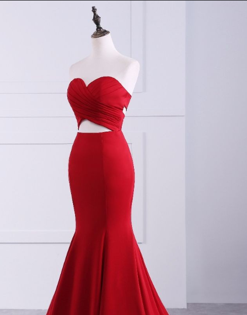 Gorgeous Strapless Sweetheart Sleeveless Open Back Mermaid Red Long Prom Dresses WK768