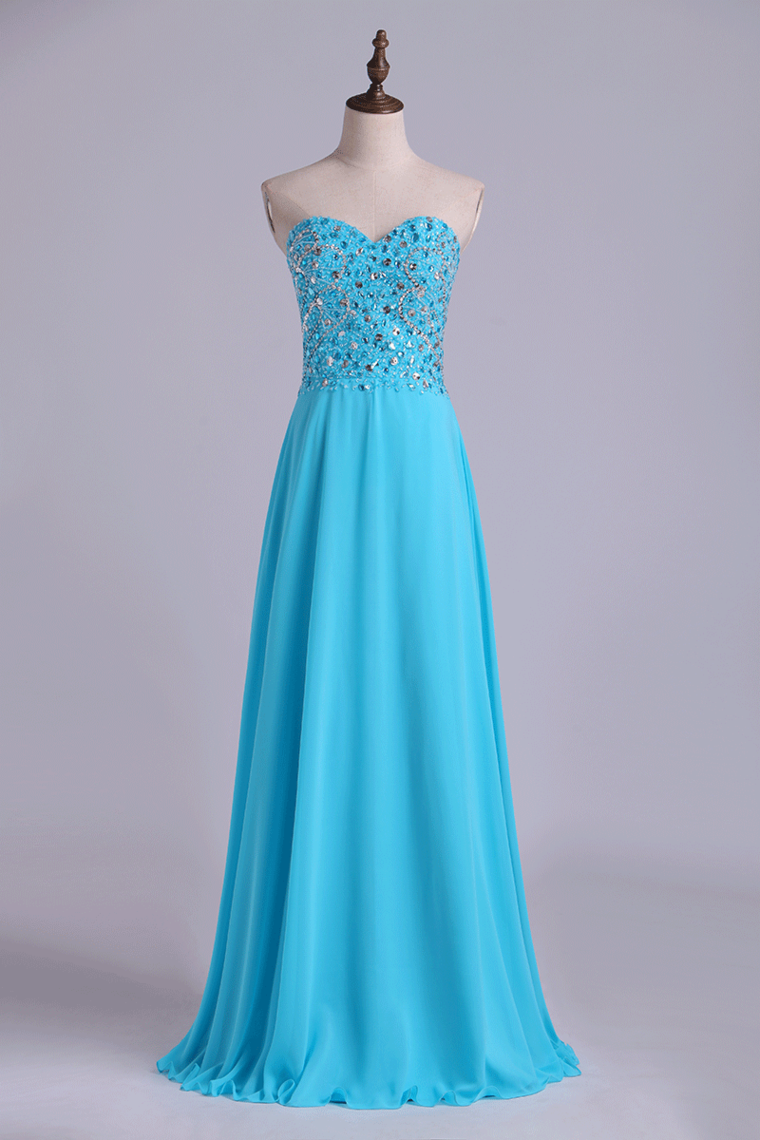 Sweetheart Beaded Bodice Intricately Detailed With Matching Beading Chiffon A-Line Prom Dress