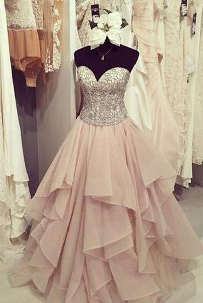 Elegant chiffon tiered A-line sweetheart sequins long Prom dress cute graduation dresses WK170