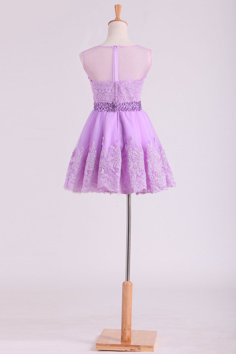 Scoop Tulle Homecoming Dresses A-Line With Applique Short/Mini
