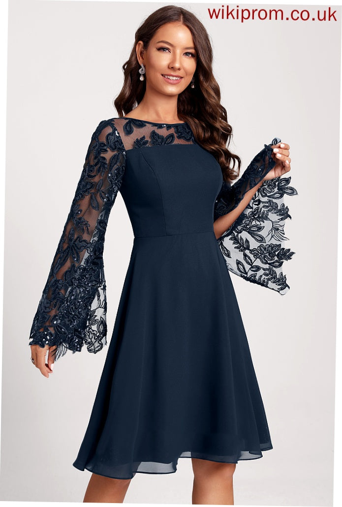 Chiffon Sequins Neck A-Line Lace With Scoop Cocktail Knee-Length Jode Club Dresses Dress