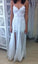 Stunning Backless White Lace Boho Spaghetti Straps Chiffon Beach Lace Lining Wedding Dress WK804