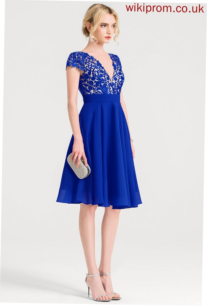 Chiffon Ruffle Dress V-neck Cocktail Rosemary Knee-Length With Cocktail Dresses A-Line Lace