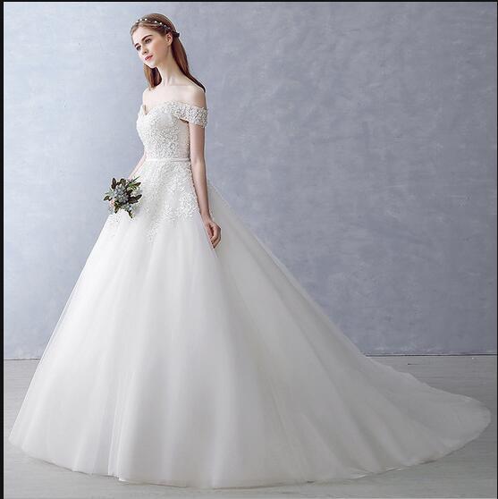 White Off-the-Shoulder Ball Gown Beads Sweetheart Floor-Length Wedding Dress WK751