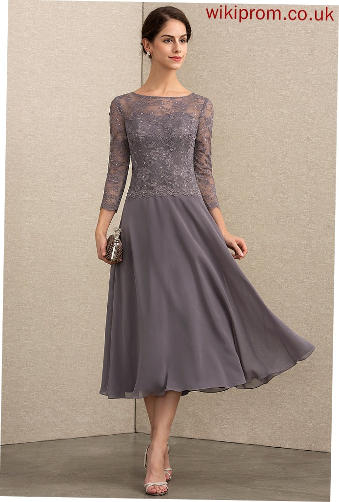 Chiffon the Sequins of Lace Bride With A-Line Mother Elle Scoop Dress Tea-Length Mother of the Bride Dresses Neck