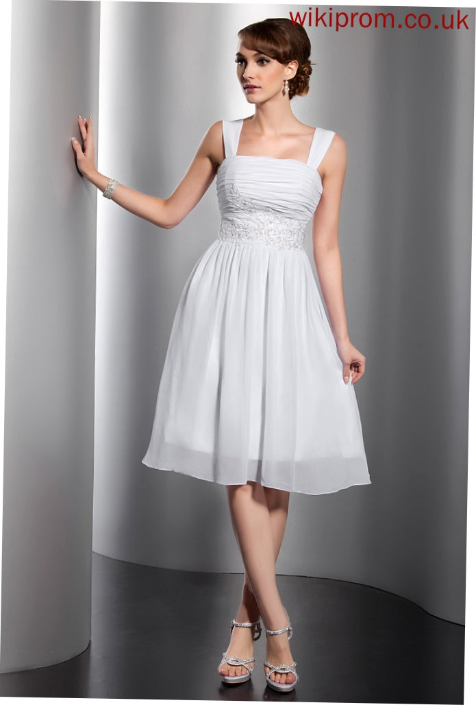 Chiffon Ruffle Homecoming Dresses Neckline Lace Appliques A-Line Square Knee-Length Beading With Camila Homecoming Dress